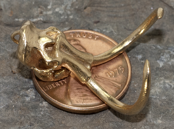Woolly Mammoth Skull with loop 3d printed Brass pendant