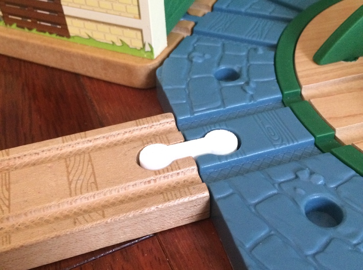 Mini Wooden Railway Male to Male Connector 3d printed Shapeways print in White Strong &amp; Flexible material