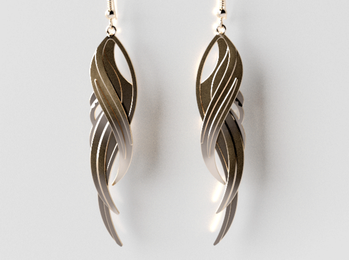 Feather Earrings 3d printed 14K Gold