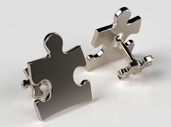 Puzzle Cufflinks Inverted 3d printed Premium Silver