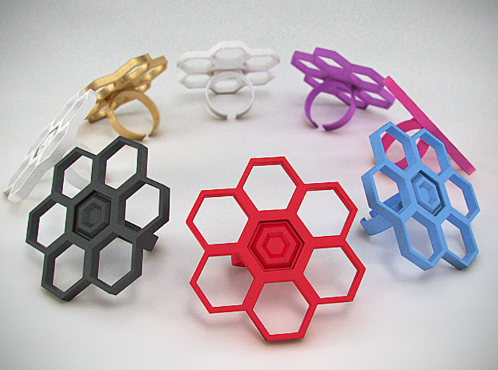 Honeycomb Flower ring Small 3d printed 