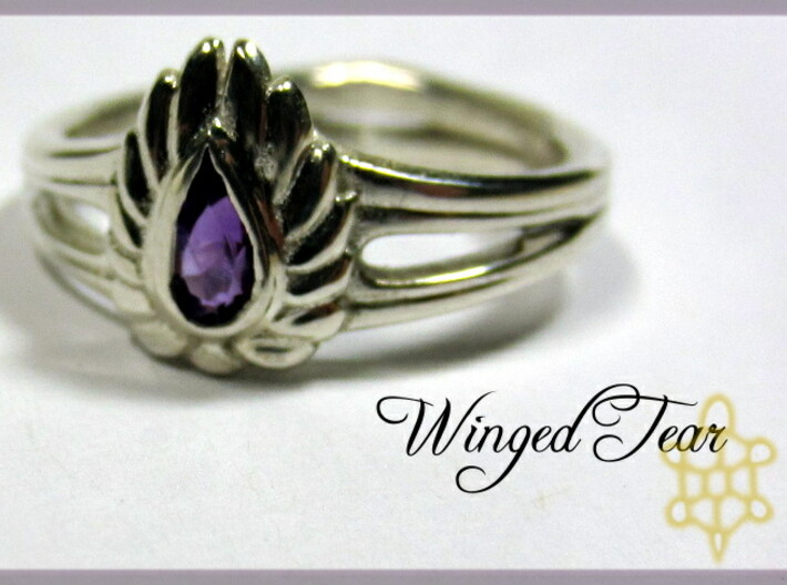 Winged Tear 3d printed Finished ring (socketed and polished)
