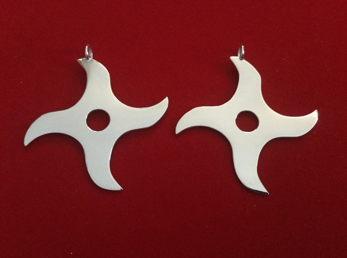 DVAS Shuriken Thowing Star Earrings / Pendant 3d printed Polished Silver