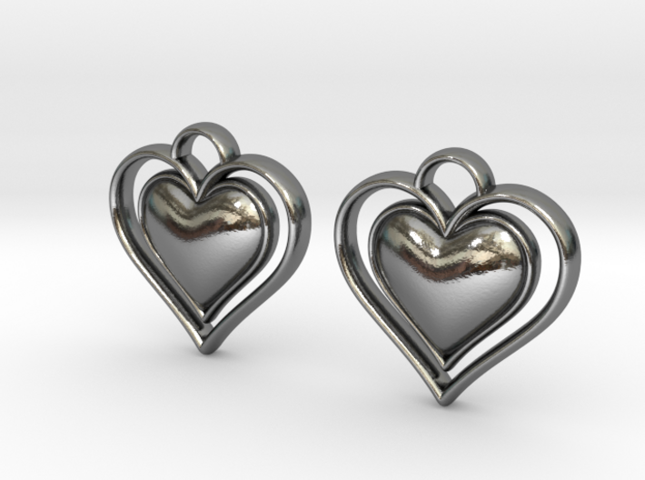 Framed Heart Earrings 3d printed