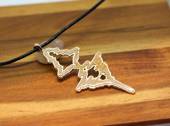 French - &quot;Je t'aime&quot; Sound Wave Necklace 3d printed Je t'aime | Polished Bronze
