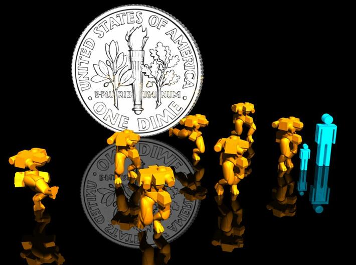 3mm/6mm BipedBots Mk9 3d printed Render with 3mm & 6mm figure for reference.