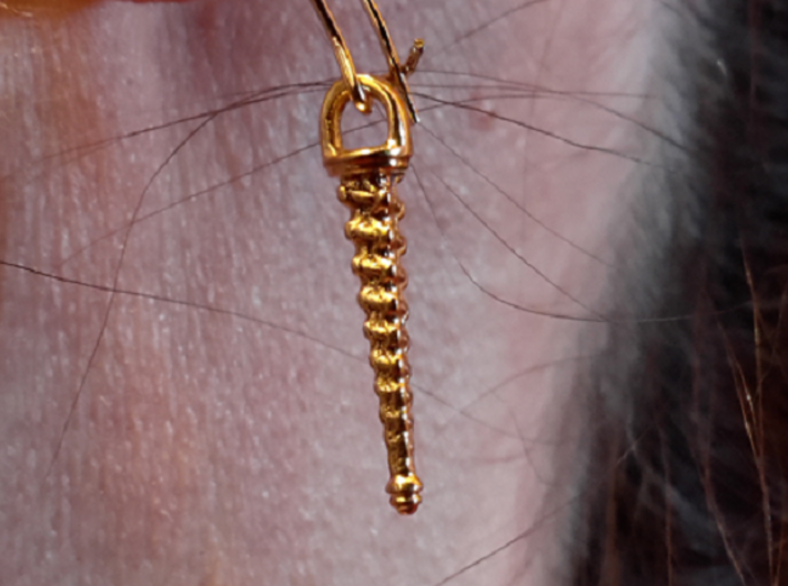 Caspian Earing 3d printed 14k Gold Plated, one earring, no hanger