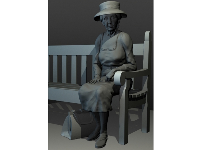 1:32 scale Mz M sitting on Bench 3d printed Purse sold separately.