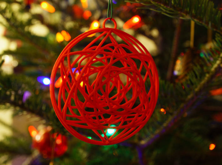 Stained Glass Ornament 3d printed Printed in Coral Red, on tree