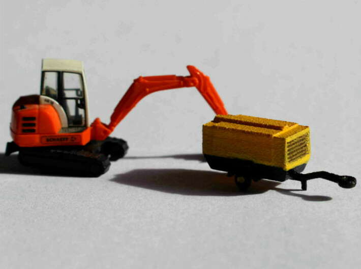 N Scale Atlas Copco Mobile Compressor (2pc) 3d printed 1 compressor painted. The excavator shows the scale.