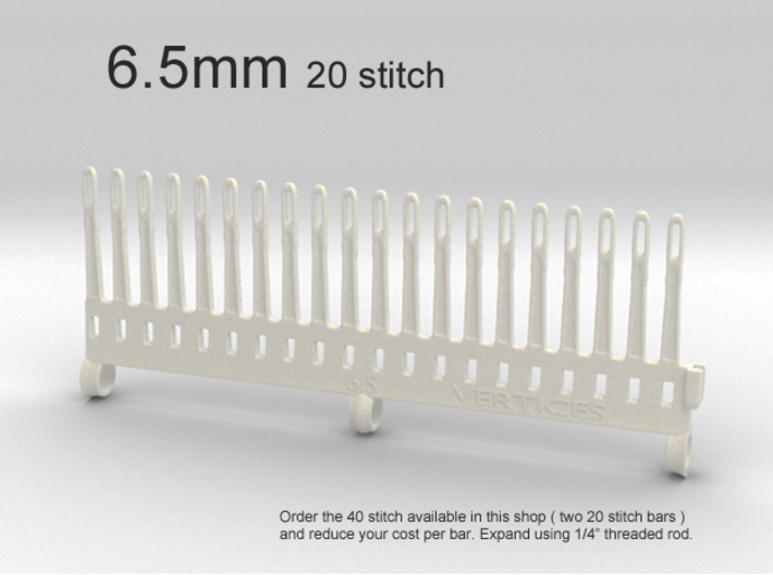 20 Tine Knitting Garter Bar - 6.5 mm V2 3d printed 6.5 mm - 20 stitch