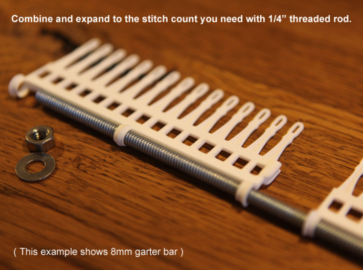 20 Tine Knitting Garter Bar - 6.5 mm V2 3d printed Expand with 1/4" threaded rod