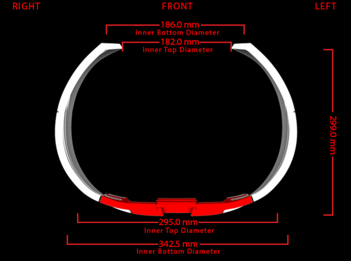 Iron Man Lower Back Armor 3d printed Bottom Measurements (What's Highlighted in Red will be printed)