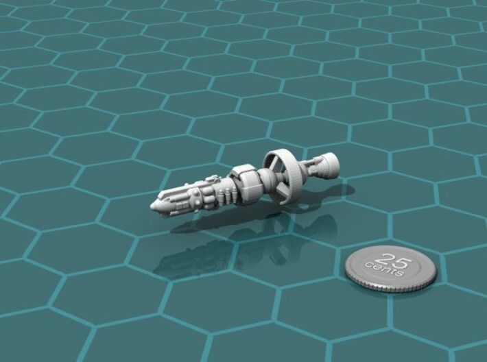 Federal Heavy Cruiser 3d printed Render of the model, with a virtual quarter for scale.