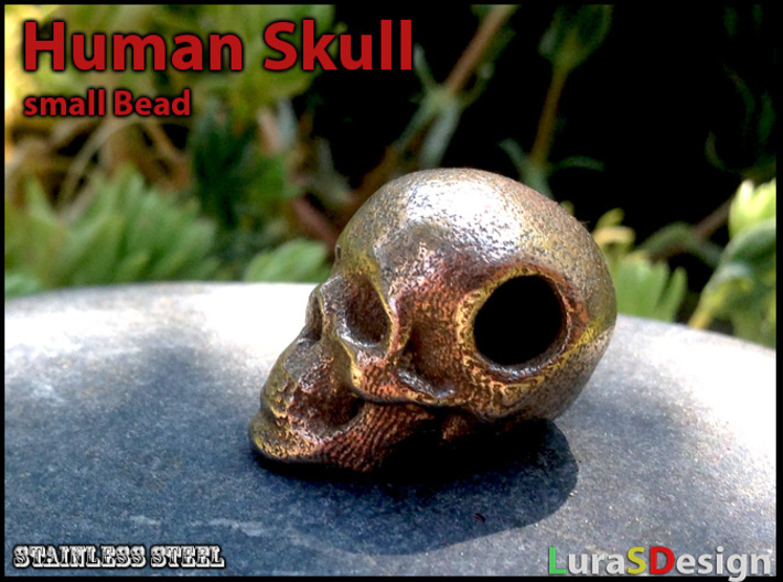 Human Skull Bead - small 3d printed printed in Stainless Steel
