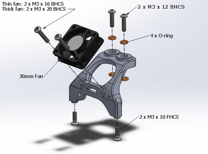 B5M / T5M / SC5M Chassis Brace With Fan Mounting, 3d printed Assembly View Of The Part