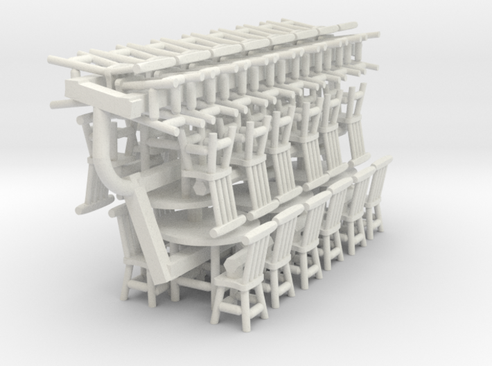 HO Scale Rustic Chairs, Tables and Bar Stools 3d printed