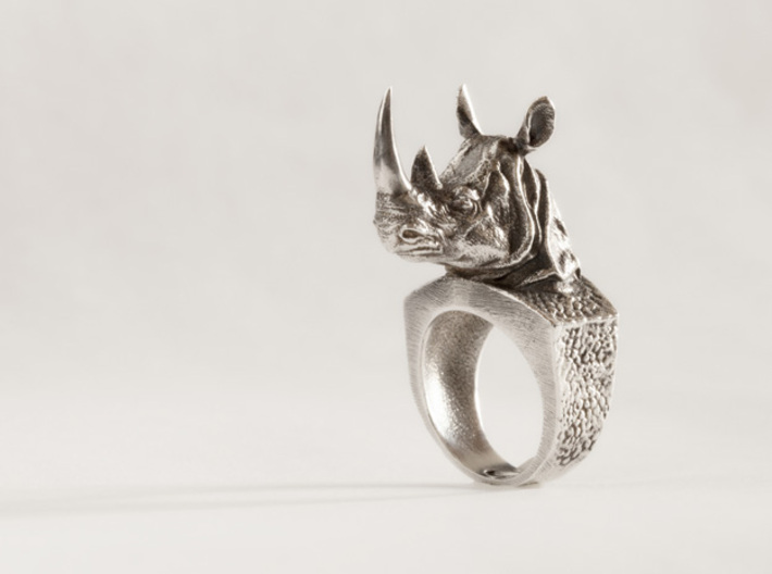 Rhino Ring 3d printed Raw silver blackened with liver of sulfur
