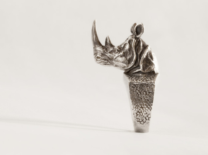 Rhino Ring 3d printed Raw silver blackened with liver of sulfur