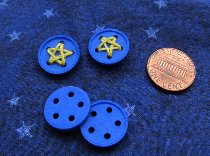 5/8" five-holed buttons (dozen) 3d printed beta test printed in Royal Blue