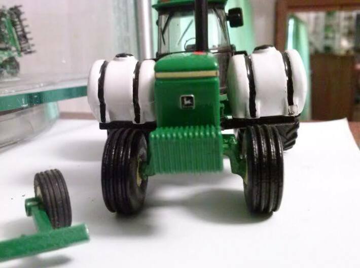 1:64 16.5Lx16.1 4 Rib Tire And Wheel Pair 3d printed As installed on custom tractor