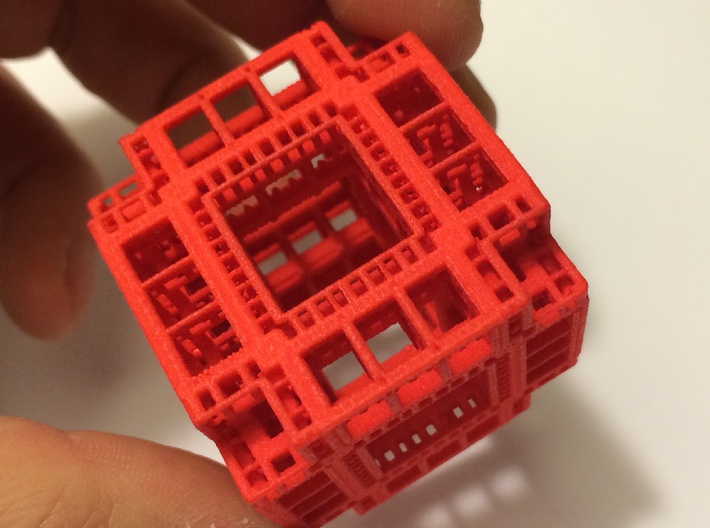 MengerKoch Fractal Cube 3d printed Red Strong and Flexible Polished