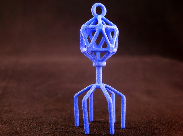 Bacteriophage Virus Pendant 3d printed Blue Strong and Flexible