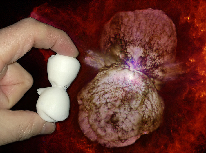 Homunculus Nebula, 60mm long 3d printed Model Homunculus Nebula (60mm, white strong & flexible material shown) compared to the real thing. 