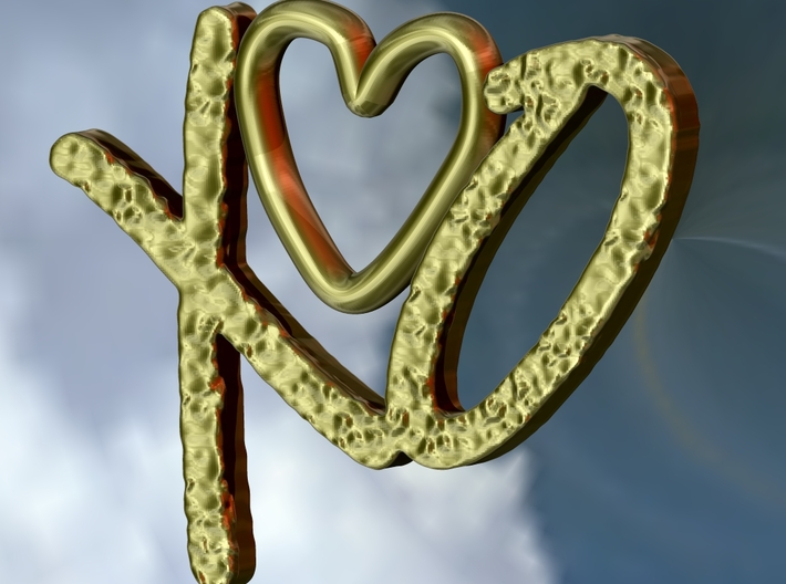 Hug and Kiss Pendant 3d printed Rendered in gold