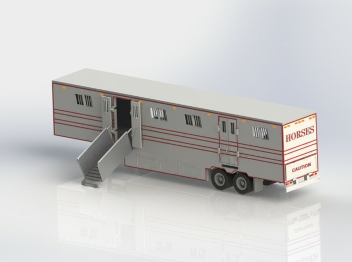 HO 1/87 Horsebox 48' Semi 03 3d printed CAD render showing opening doors and ramp.