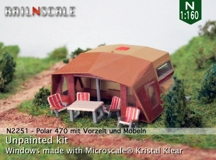 Polar 470 Caravan with tent (N 1:160) 3d printed