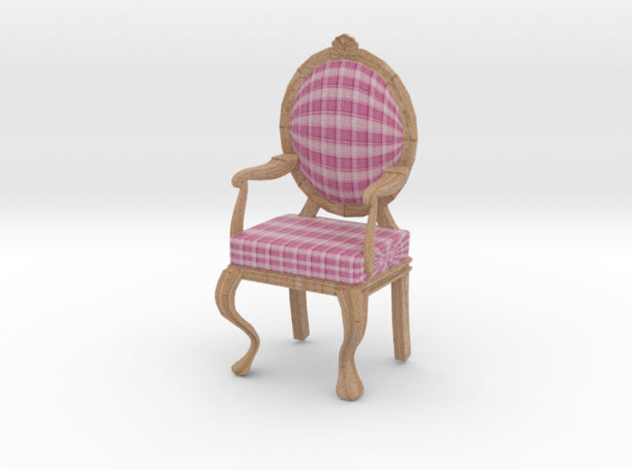1:12 Scale Pink Plaid/Pale Oak Louis XVI Chair 3d printed