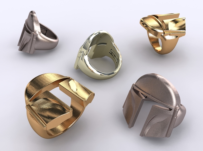 Boba Fett ring 3d printed Stainless steel, gold plated matte &amp; premium silver render