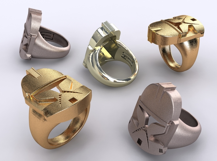 Clone Trooper ring 3d printed Stainless Steel, Gold Plated matte &amp; Premium Silver renders