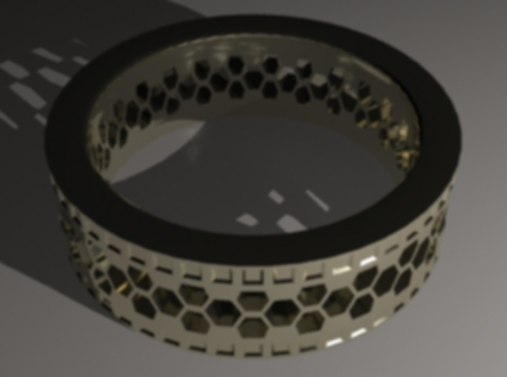 Ring With Hexagonal Holes 3d printed Gold material