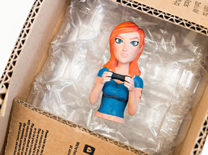 Redhead gamer girl mini bust 3d printed Gamer Girl in the Shapeways box.