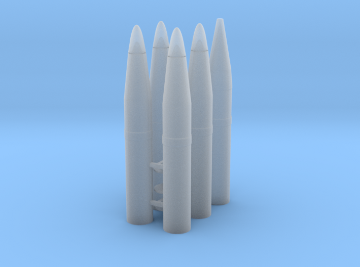 Six 1/18 scale 105mm howitzer shells 3d printed