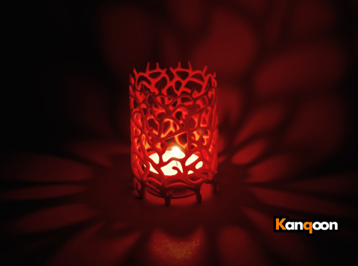 Coraline Tealight in Metal or Plastic 3d printed Coral Red Strong &amp; Flexible polished printed