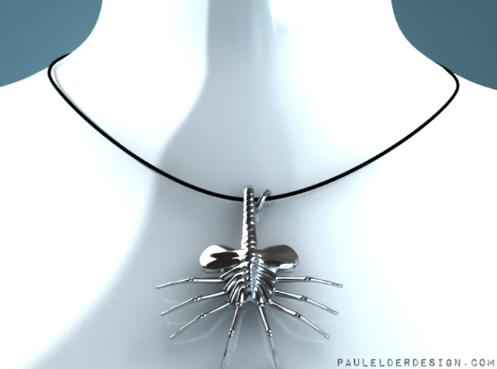 Facehugger Pendant 3d printed Model on my virtual display (sterling silver)