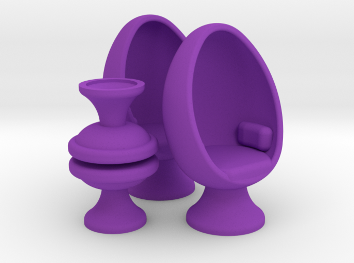 SciFi Egg Chair &amp; Ottoman Set, 2x - 1:64 scale 3d printed