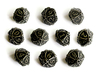 Premier 10d10 Dice Set 3d printed In stainless steel and inked.