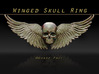 Metal Skull ring with wings 3d printed winged ring front view
