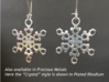 Frost Snowflake Earrings 3d printed Sample of snowflake earrings in Plated Rhodium ("Crystal" model)