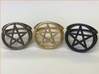 Pentacle ring (customize) 3d printed A choice of steel. Left to right: stainless (bronze-infused) steel; matte gold steel; matte black steel.
