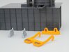 N-scale assessories for 250 ton Teeming Ladle 3d printed Crane J-hooks and yokes plus ladle stands for 250 ton teeming ladle. Walthers Cornerstone Electric Furnace shown as a background for size reference.