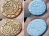 Uncharted: Spanish Gold Coin 3d printed Gold Plated Glossy(left) and White Strong & Flexible(right)