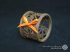A small napkin ring with Mosaic-3b 3d printed The photo shows an own print (FDM print) made of brown wood incl. decorative lacing.