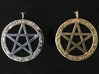 Pentacle pendant - Goddess chant 3d printed Left to right: rhodium-plated; unpolished brass. 