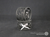 A large Christmas napkin ring with Stars 3d printed The photo shows prints made of black strong and flexible incl. silver lacing.