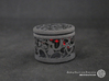 Gift Box round No. 1 with Hearts (filigree, short) 3d printed The photo shows a print made of black strong and flexible incl. red lacing.